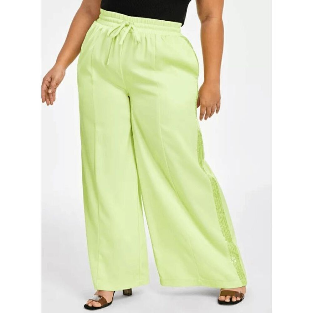 Nina Parker Women's Trendy Plus Size Sequin-Stripe Wide-Leg Pants 2X